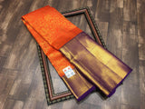 Leela , Orange and Purple Shade Combination elegant Kanchipuram handloom pure silk saree for women -SACHI001KS