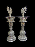 German silver special unique design deepam with pure silver replica model  With peacock head   Life time usable