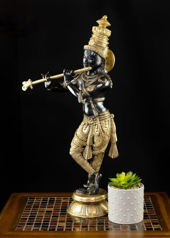 Basuriwala ,Dual Tone Brass Statue of Lord Krishna as Basuri Krishna -MK001BK