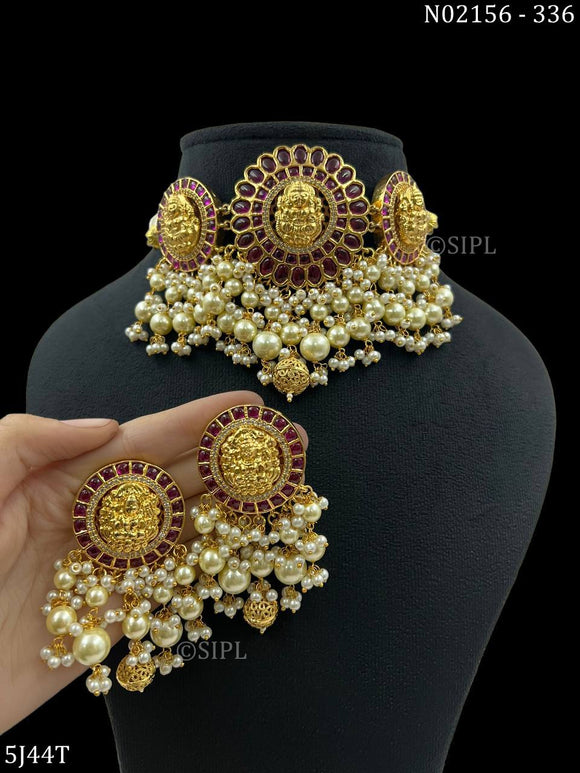 Aakash Lakshmi , elegant Kemp Matte Gold Finish Pearl Choker Necklace Set for Women -JAYDU001AL