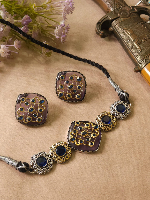 Priyathama , Premium dual tone Monalisa stone choker set -MUSKAN001D