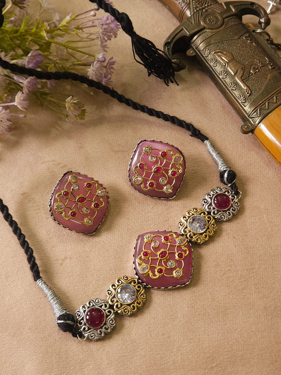 Urmila, Premium dual tone Monalisa stone choker set -MUSKAN001C