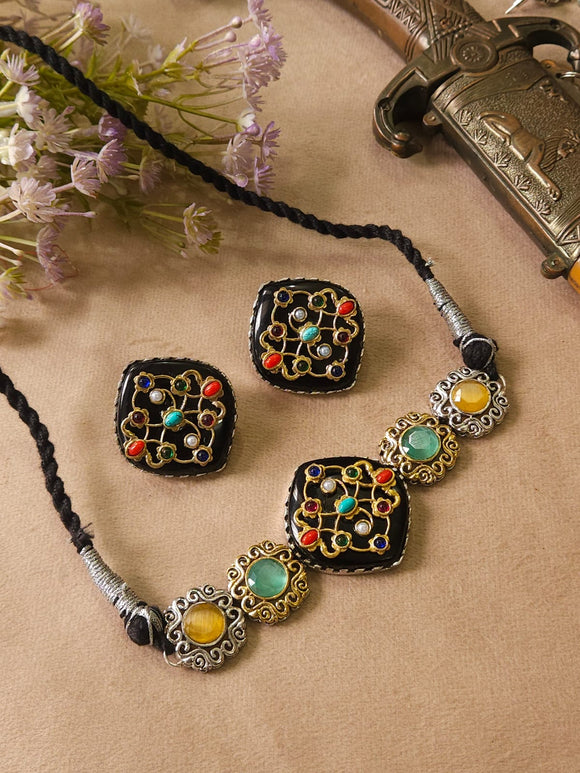 Sharmila , Premium dual tone Monalisa stone choker set -MUSKAN001B