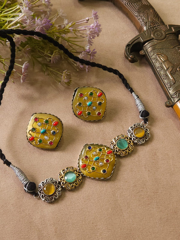 Mangala , Premium dual tone Monalisa stone choker set -MUSKAN001A