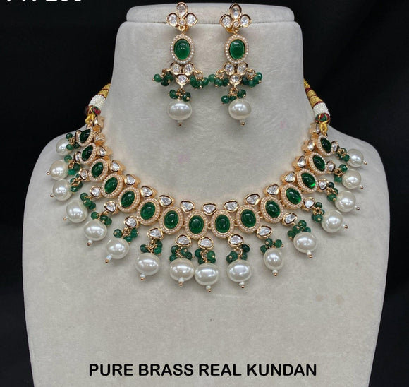 Shakrithi , elegant Kundan Necklace Set With Deep Green stones for women -AKC001KNB