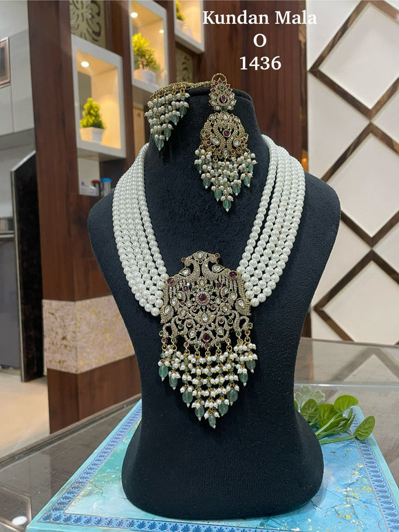 Simran elegant Pearl Long Necklace Set with Heavy Gandeberunda