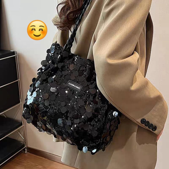 Black Premium Fancy Sequins Tote for women -SC001FTBL