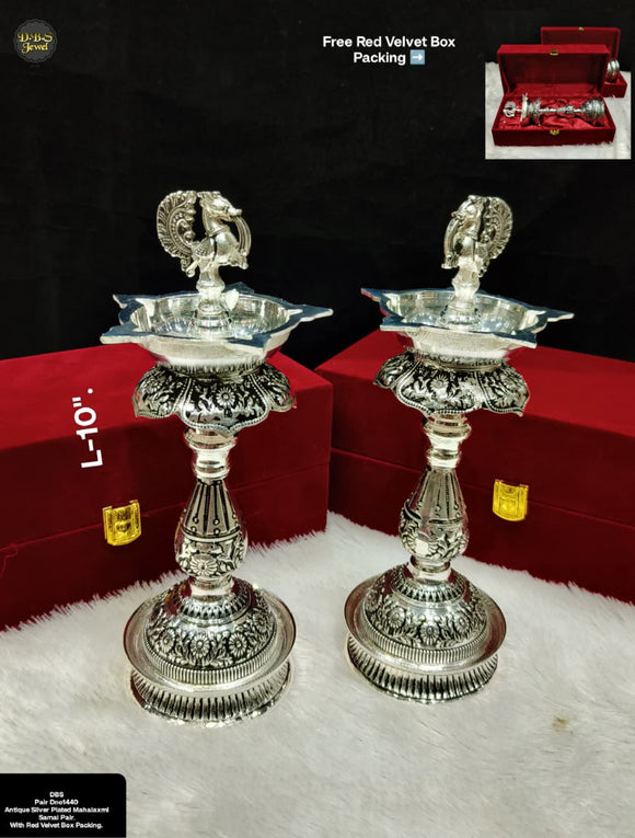 Antique Silver Plated Mahalaxmi Samai Pair -MK001MLP