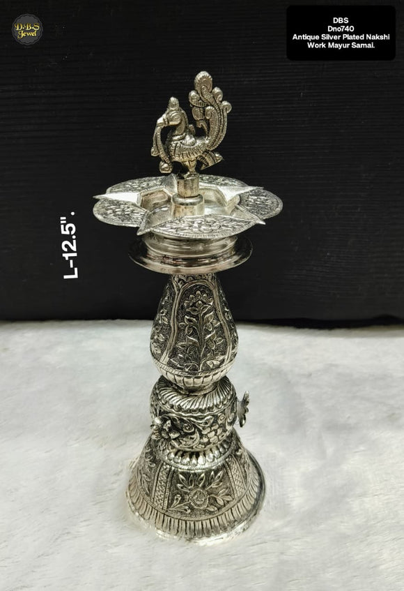 Antique Silver Plated Nakshi Work Mayur Samai-MK001S
