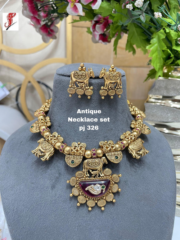 Vanajakshi , elegant Antique Gold Finish  Necklace Set for women -JAYDU001AFLB