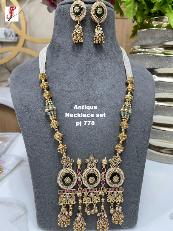 Madhubala , elegant Antique Gold Finish Long Necklace Set for women -JAYDU001AFLA