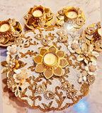 Super elegant&nbsp; Handwork cut Dana rangoli with mirror acrylic detailing along with stones and flowers -ANUB001CDR