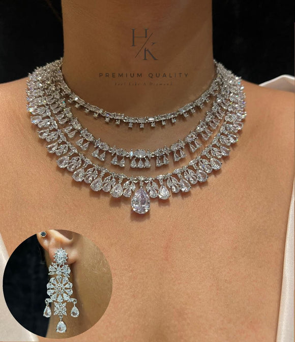 Rakhee , elegant Layered American Diamond Necklace Set for women -JAYDU001AD