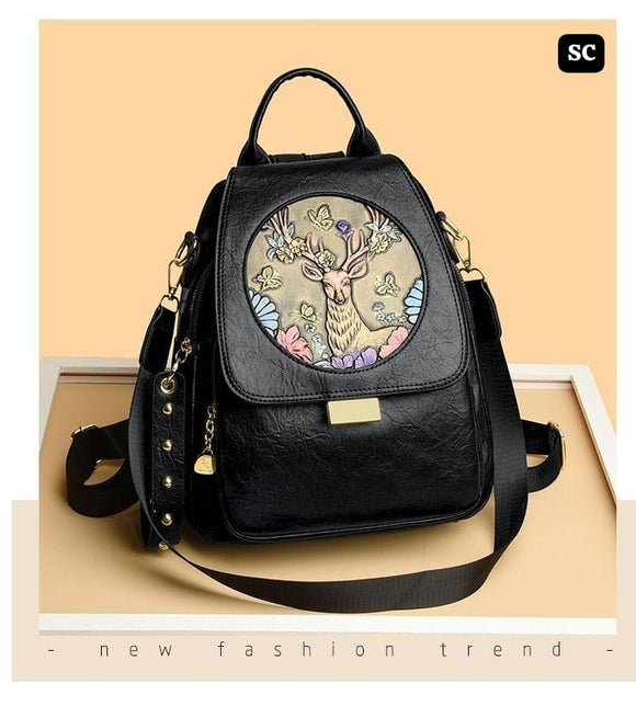 Black shade Deer Design Beautiful Backpack for Women -SC001BPBL
