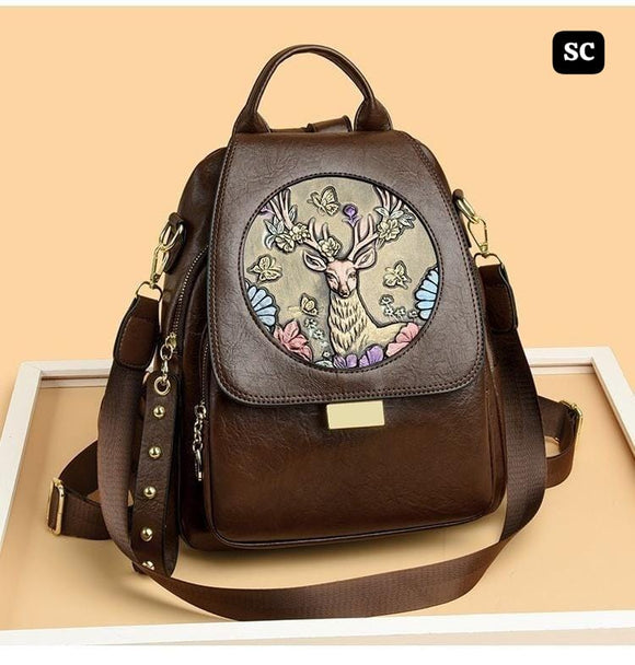 Deep Brown shade Deer Design Beautiful Backpack for Women -SC001BPDBR