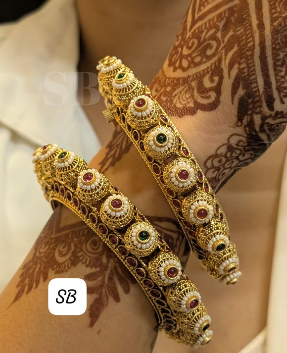 Royalty inspired Antique Gold Finish  beautiful openable Bangles in pair-JAYDU001BL