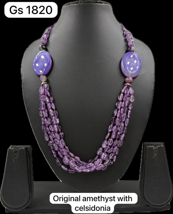Original Amethyst beads with Celsidonia Necklace for women -NEER001AC
