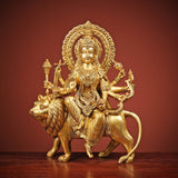 Beautiful Goddess Durga Sitting on Lion Brass Statue-ANUB001DM
