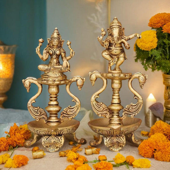 Brass Lord Ganesha and Goddess Lakshmi Diya -MK001GGL
