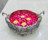 Mayurika , German Silver Hand Engraved Peacock Design Urli for Decoration -MK001PU