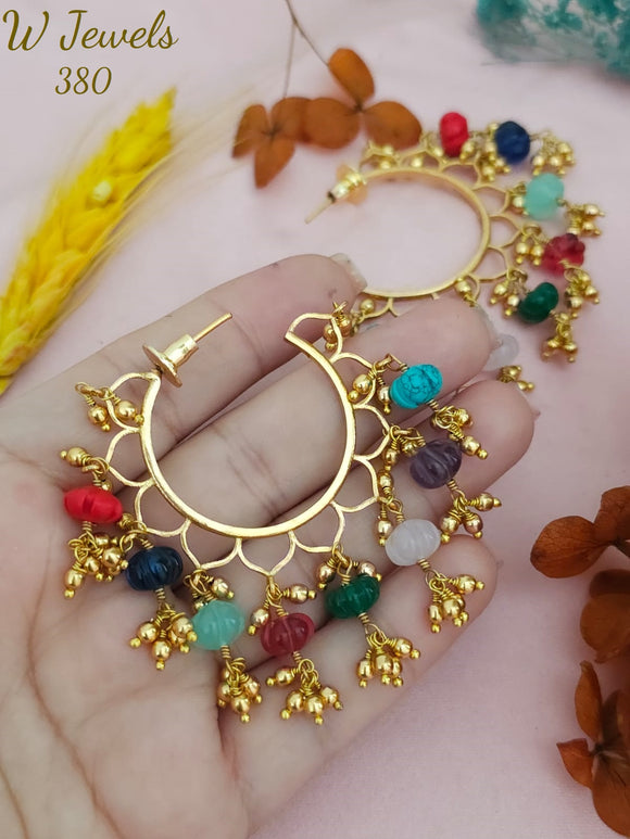 Masoom , beautiful Multicolor stones studded Gold Finish Loop earrings for women -SONAM001LE