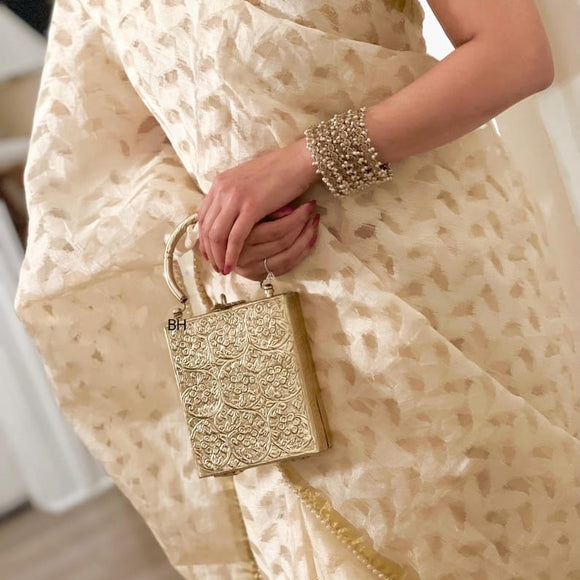 Muskan ,Hand engraved Designer  Golden Metal Clutch for women -MUSK001GC