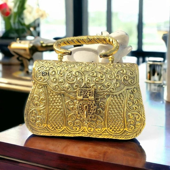 Lavanya ,Hand engraved Designer  Golden Metal Clutch for women -MUSK001GCA