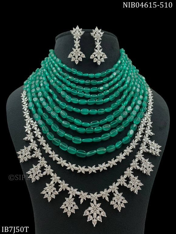 Aparna , elegant Layered Green stone Necklace with American Diamond Fusion -JAYDU001FNS