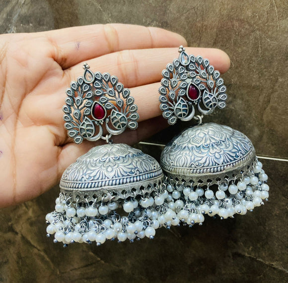 Papiha , Beautiful Monalisa stone silver lookalike premium quality big size jhumka for women -MUSK001BJ