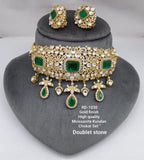 Tamannah , Gold Finish Moissonite Stone Studded Choker Necklace Set for Women -JAYDU001MC