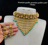 Ambika , elegant Matte Gold Finish Goddess Lakshmi Design Choker Necklace Set for women -SHAKI001LC