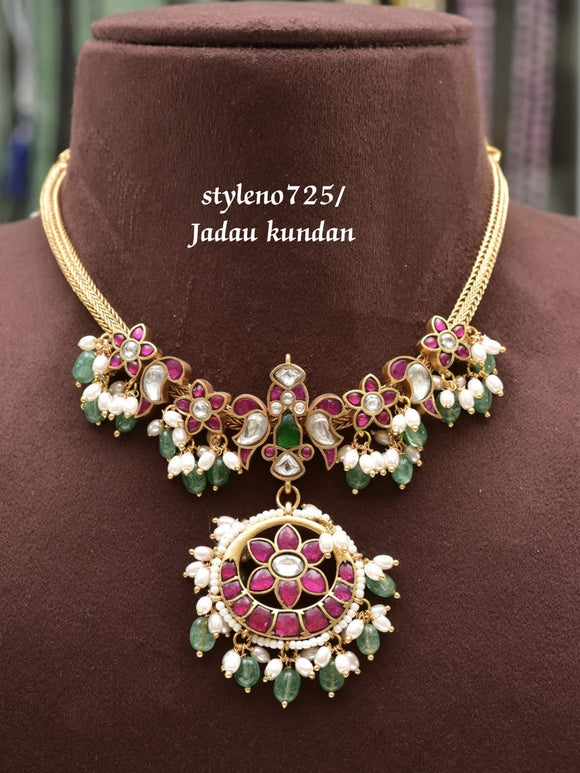 Mallika , elegant Gold Finish Jadau Kundan Necklace for women -SHAKI001JK