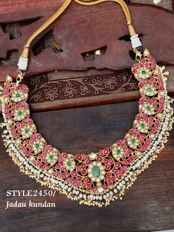Kangana , elegant Gold Finish Jadau Kundan Necklace for women -SHAKI001JKA