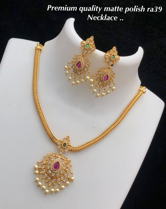 Abirami , elegant matte gold finish Necklace Set for Women -SHAKI001MGB