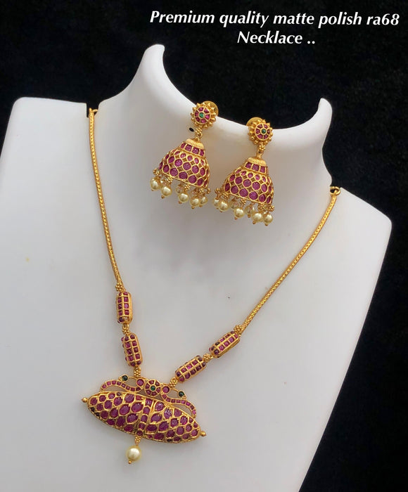 Lathika , elegant  matte gold finish Necklace Set for Women -SHAKI001MGC