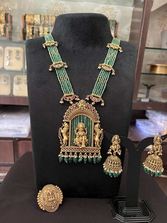 Padmavathi , Matte Gold Finish Beautiful Long Temple Necklace Set for Women -SANDY001TN