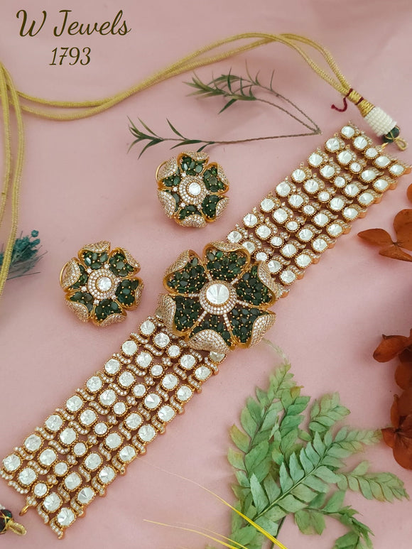 Suman , Elegant Moissonite Stone studded Choker Necklace set for women -JAYDU001CN