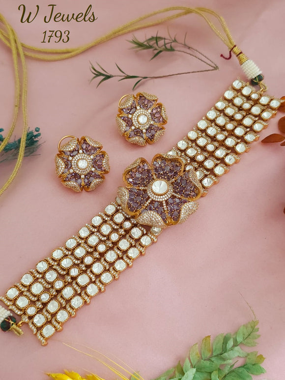 Pranay , Elegant Moissonite Stone studded Choker Necklace set for women -JAYDU001CNA