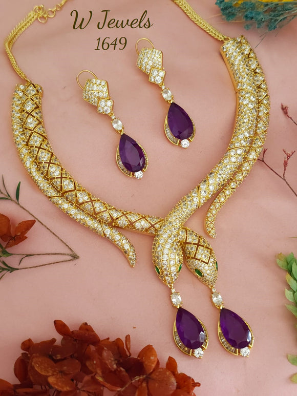 Malaika , elegant Matte Gold Finish Designer Necklace Set WIth Purple Stone -SONAM001PS