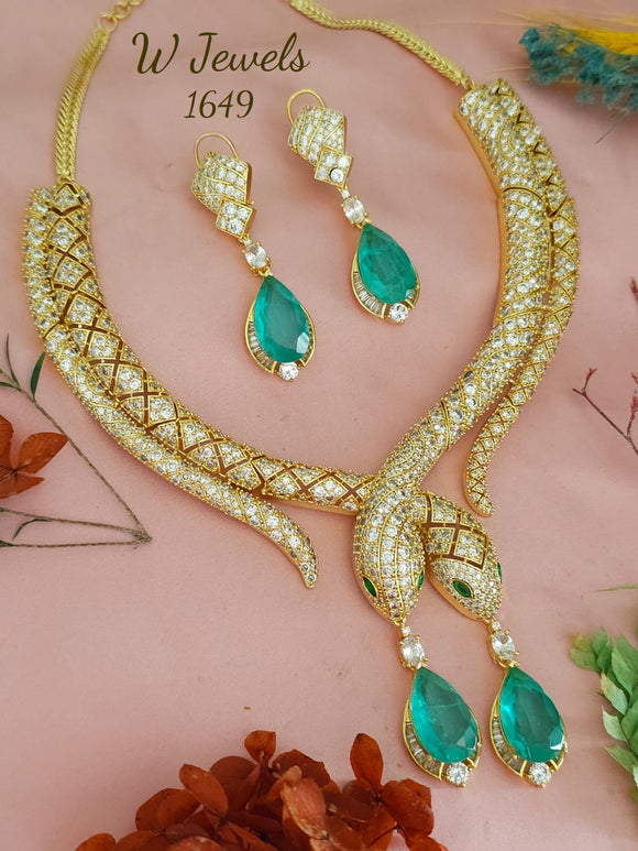 Salakhya , elegant Matte Gold Finish Designer Necklace Set WIth Green Stone -SONAM001GS
