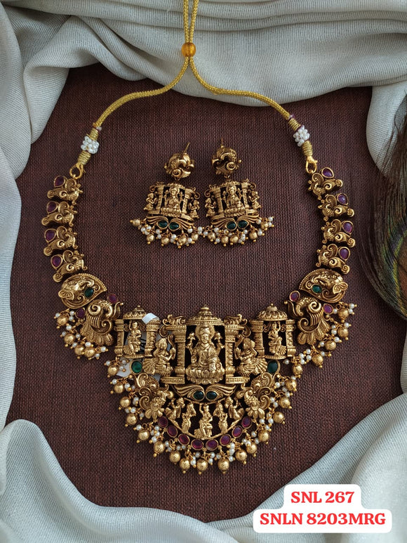 Geethika , elegant Antique Gold Finish Temple Necklace Set for Women-SONA001AF