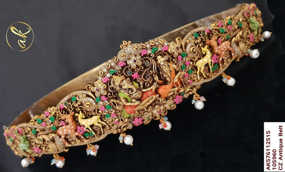 Mahabaratha Design enamelled Gold Finish Hip belt for women -PAL001HB