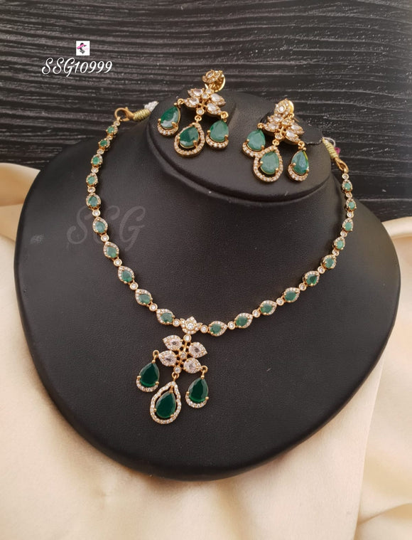 Vidhubala, Gold Jewellery Finish  Beautiful Green  Shade stone Necklace Set for women -LR001RNA