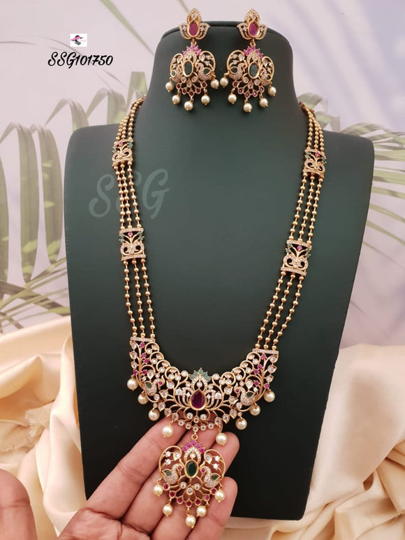 Madhuri, elegant Gold Finish Long Necklace set for women -LR001LGN