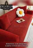 Brick Red Shade Beautiful Leaf Design Jacquard Elastic Fitted Sofa Cover Set -CT001SCBR