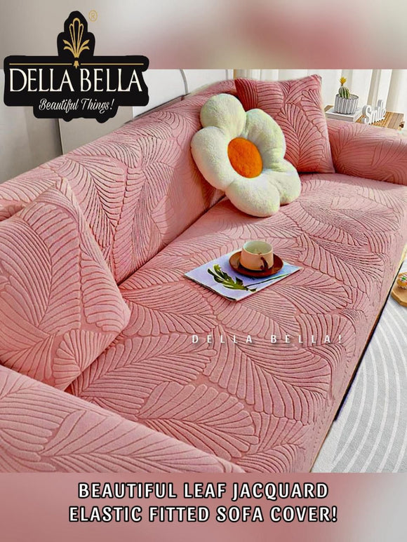 Pink Shade Beautiful Leaf Design Jacquard Elastic Fitted Sofa Cover  Set -CT001SCP