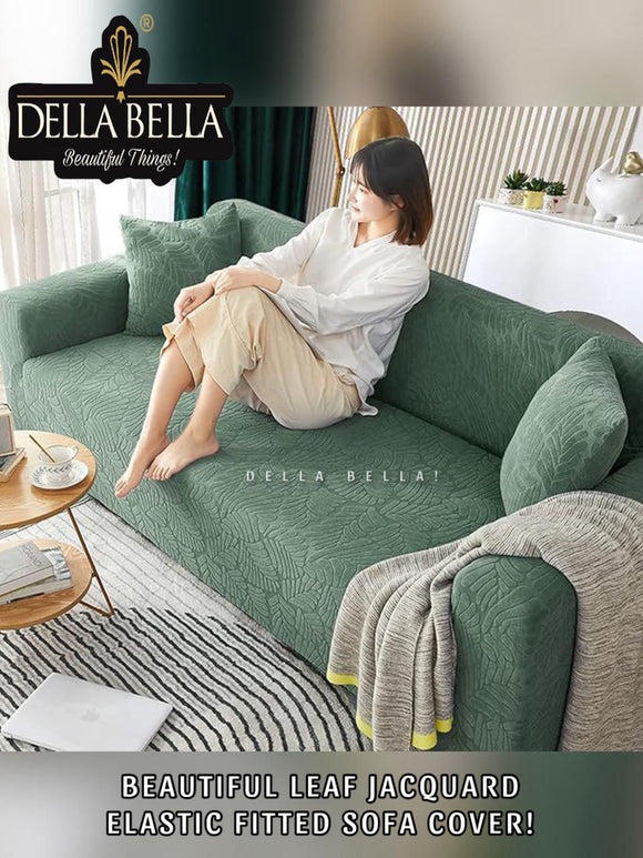 Green Shade Beautiful Leaf Design Jacquard Elastic Fitted Sofa Cover  Set -CT001SCGR