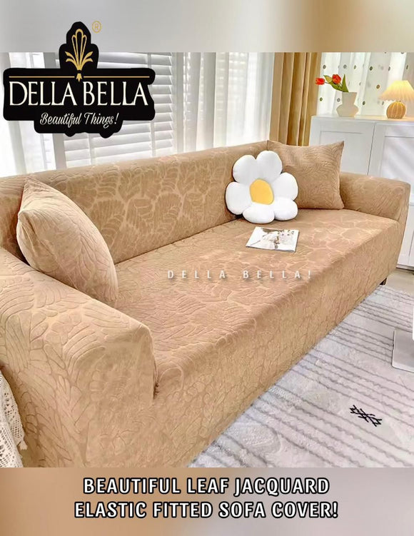 Brown Shade Beautiful Leaf Design Jacquard Elastic Fitted Sofa Cover  Set -CT001SCBRO