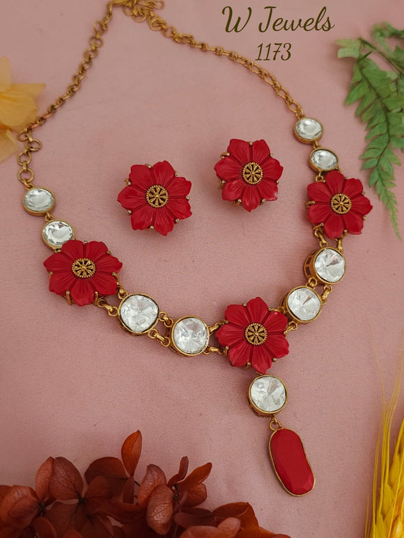 Gulmohar , Designer Matte Gold Finish Necklace Set for women -JAYDU001DS