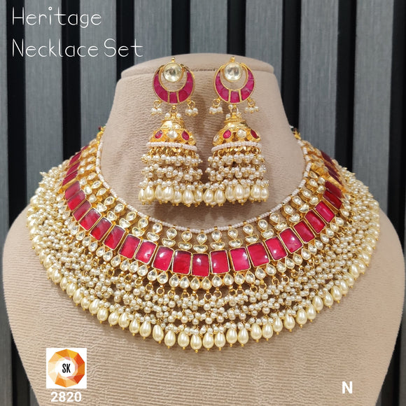 Henna , heritage Matte Gold finish Necklace Set for women -JAYDU001HS